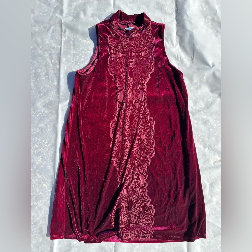Your Holiday dress! Burgundy Velvet Dress w/Pattern
